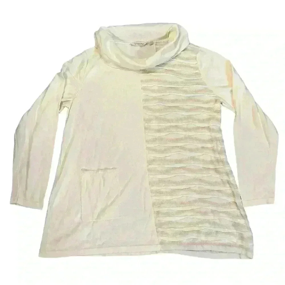 Soft Surroundings X-Large Ivory Sabal Textured Cowl Neck Sweater White Cream